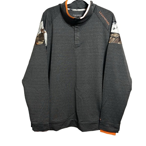Legendary Whitetails Other - Legendary Whitetails Mens Long Sleeve Pullover Gray Orange Camo Collard Size XXL